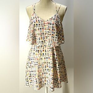 CeCe by Cynthia Steffe Strappy Summer Dress-White with Geometric Pattern-Size 0